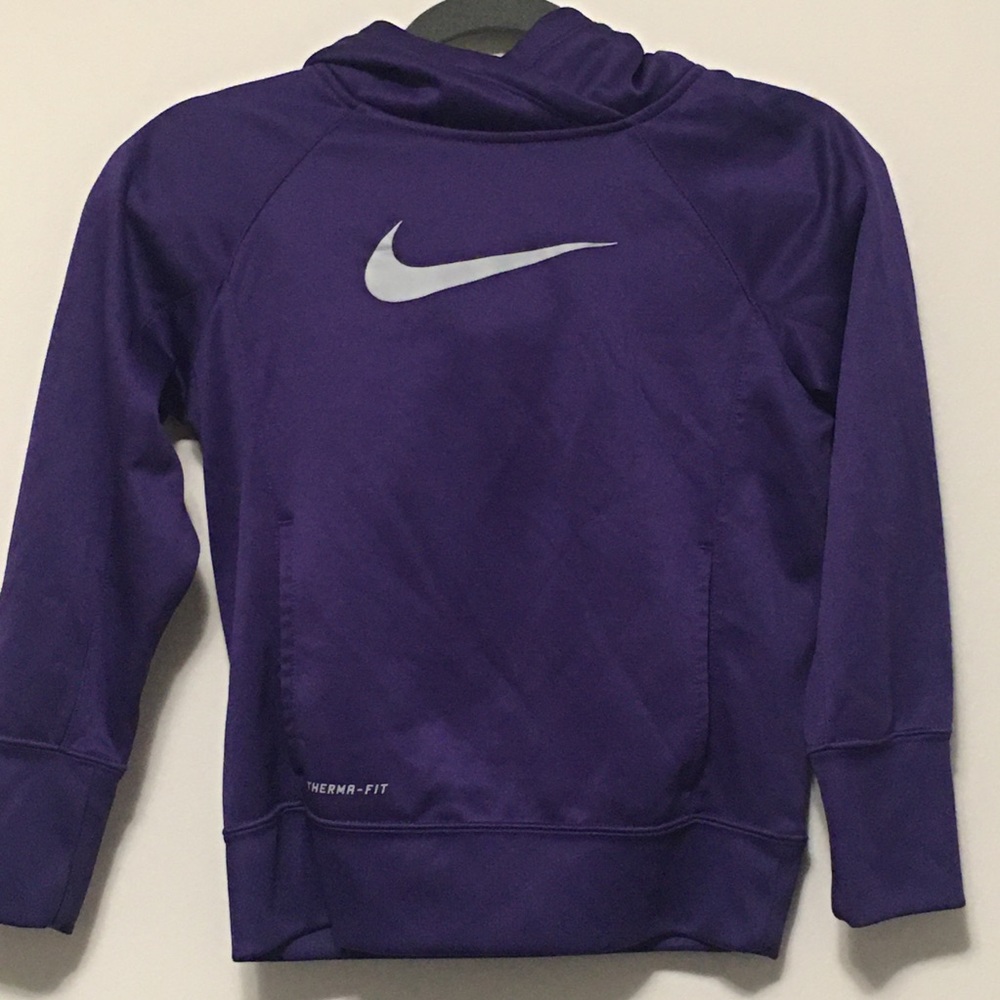 Nike Youth Purple swoosh Hoodie Medium therma fit
